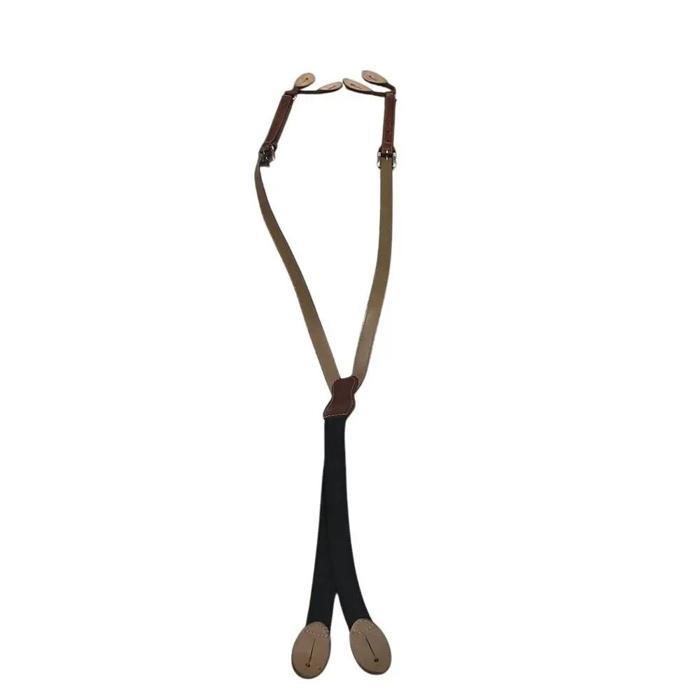 Men's Brown Leather Basketweave Embossed Button Suspenders - Picture 2 of 7